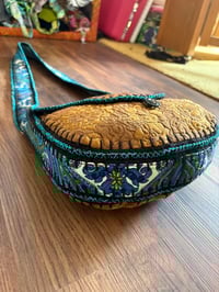 Image 3 of Artisan Crochet Vintage Fabric Purse Blue Paisley