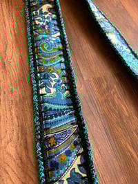 Image 5 of Artisan Crochet Vintage Fabric Purse Blue Paisley