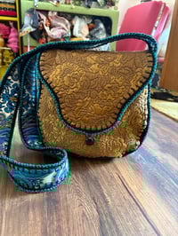 Image 6 of Artisan Crochet Vintage Fabric Purse Blue Paisley