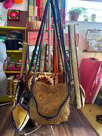 Image 7 of Artisan Crochet Vintage Fabric Purse Blue Paisley