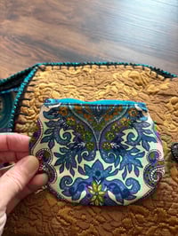 Image 8 of Artisan Crochet Vintage Fabric Purse Blue Paisley