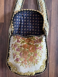 Image 6 of Artisan Crochet Vintage Fabric Floral Tapestry Purse 