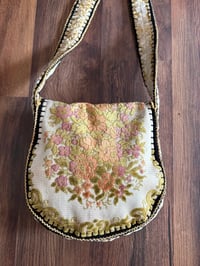 Image 5 of Artisan Crochet Vintage Fabric Floral Tapestry Purse 
