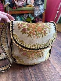 Image 10 of Artisan Crochet Vintage Fabric Floral Tapestry Purse 