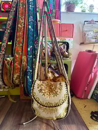 Image 11 of Artisan Crochet Vintage Fabric Floral Tapestry Purse 