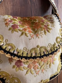 Image 2 of Artisan Crochet Vintage Fabric Floral Tapestry Purse 