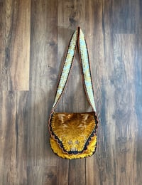 Image 1 of Artisan Crochet Vintage Fabric Gold Damask Tapestry Purse 