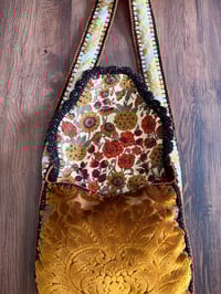 Image 5 of Artisan Crochet Vintage Fabric Gold Damask Tapestry Purse 