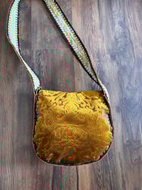 Image 4 of Artisan Crochet Vintage Fabric Gold Damask Tapestry Purse 