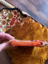 Image 8 of Artisan Crochet Vintage Fabric Gold Damask Tapestry Purse 