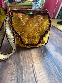 Image 10 of Artisan Crochet Vintage Fabric Gold Damask Tapestry Purse 