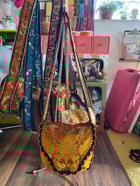 Image 11 of Artisan Crochet Vintage Fabric Gold Damask Tapestry Purse 