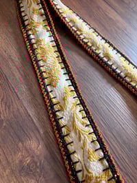 Image 2 of Artisan Crochet Vintage Fabric Gold Damask Tapestry Purse 