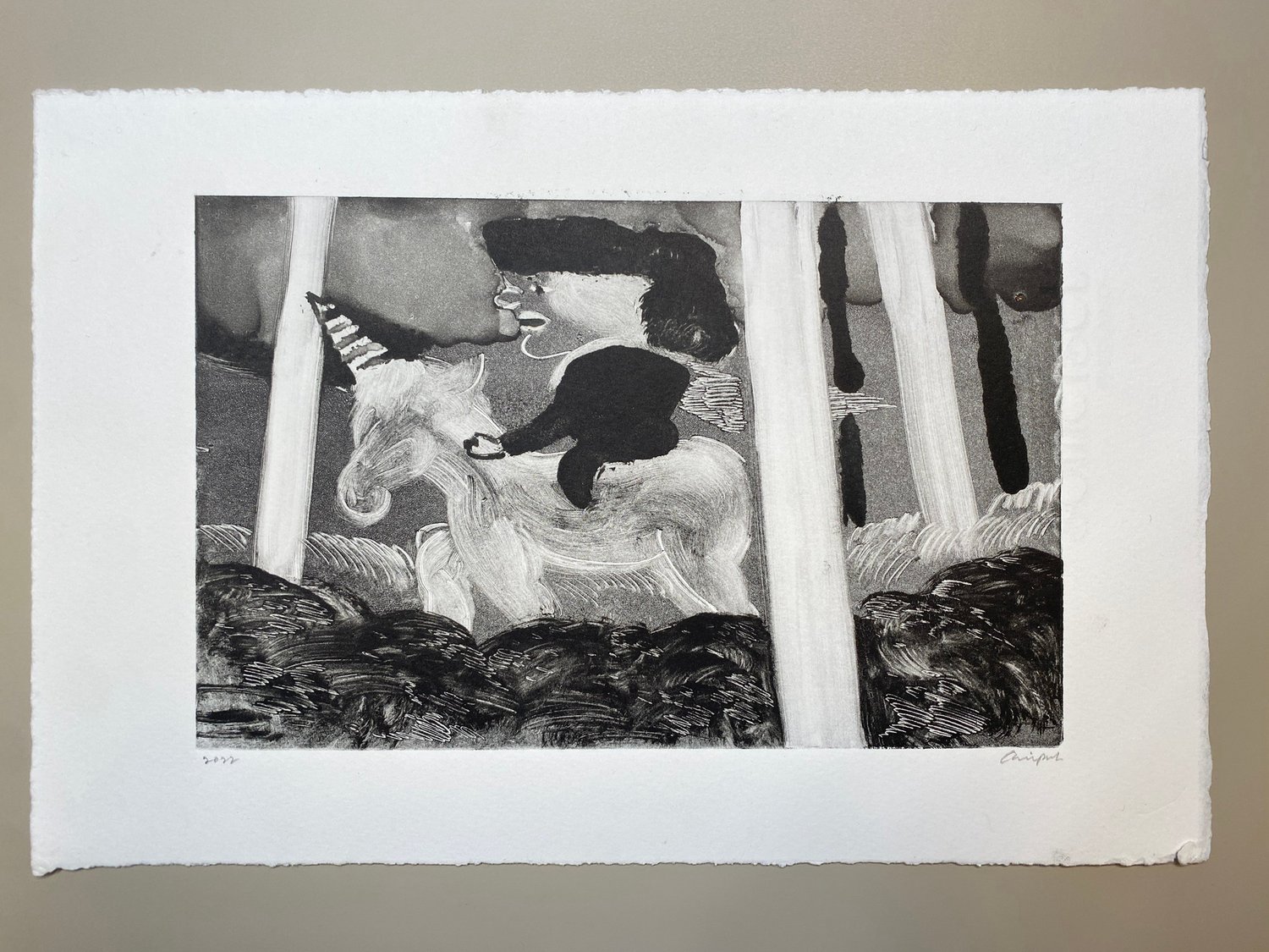 2023 monoprint unicorn