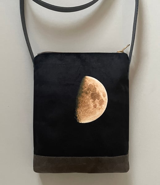Image of Moon, crossbody velvet and waxed canvas phone bag