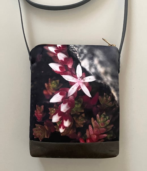 Image of Starflower, crossbody velvet and waxed canvas phone bag