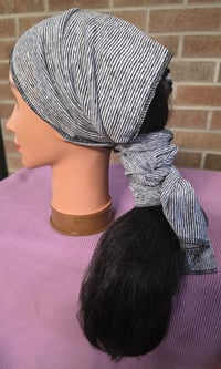 Image 3 of Pure Linen Headscarf in Black & White Pinstripe 