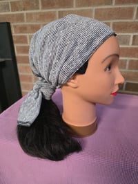 Image 1 of Pure Linen Headscarf in Black & White Pinstripe 