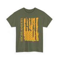 Image 9 of Highlanders Distressed Flag T‑Shirt — Vertical Orange American Flag Design-c48a40dc