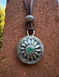 Image 4 of WL&A Handmade Peace Silver Dollar Old Style Royston Heishi Pendant #1 