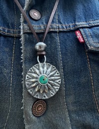 Image 3 of WL&A Handmade Peace Silver Dollar Old Style Royston Heishi Pendant #4