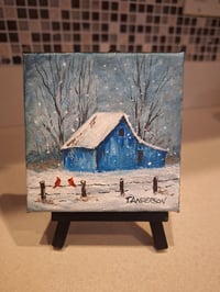 Image 1 of "Blue Barn Winter" Miniature Painting