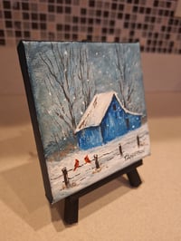 Image 2 of "Blue Barn Winter" Miniature Painting
