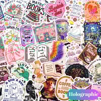 Image 1 of 300 PCS Book Stickers for Kindle, Bookish Sticker Pack Vinyl Decals, No Repeats (Holographic)