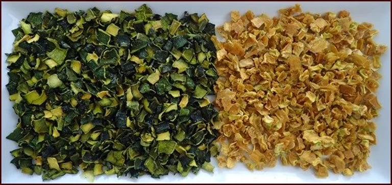Dehydrated Vegetables. BELL PEPPERS. BUTTERNUT SQUASH. ZUCCHINI. DANDELION LEAF.  