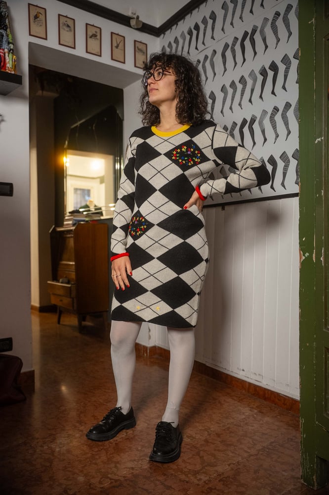 Image of Abito in maglia quadrati