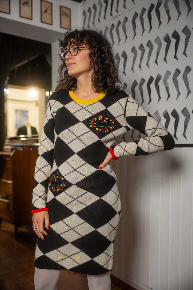 Image of Abito in maglia quadrati