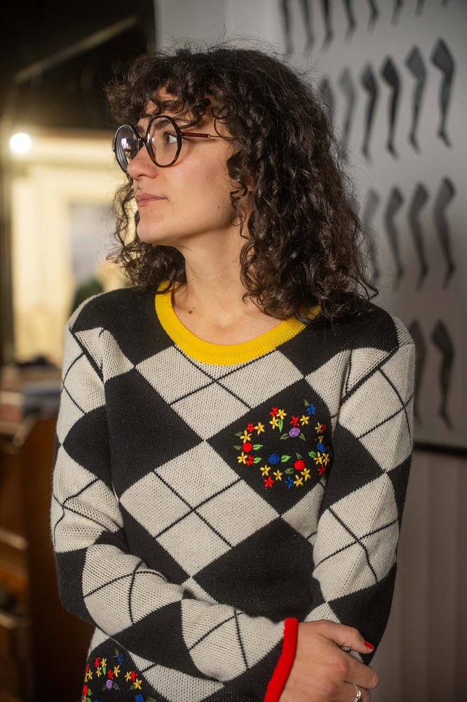 Image of Abito in maglia quadrati