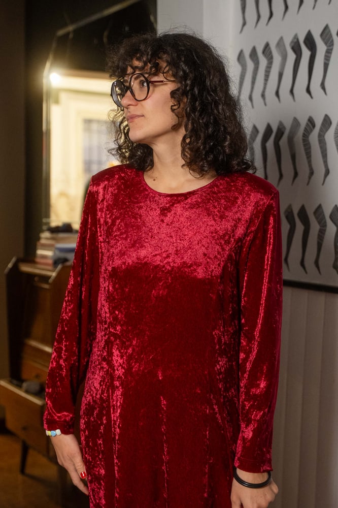 Image of Abito lungo in velluto rosso
