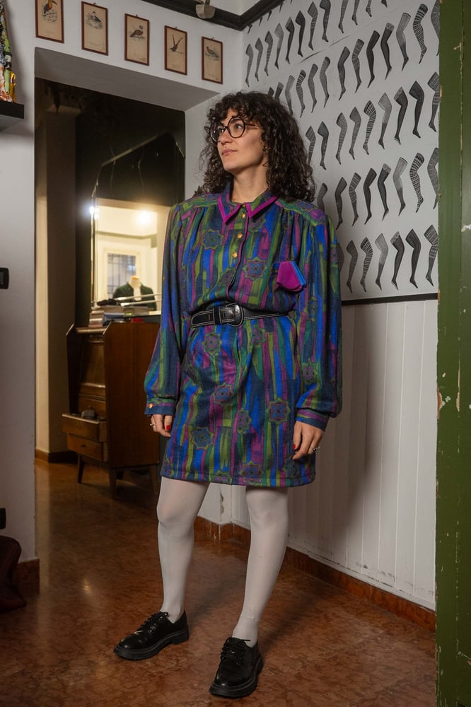 Image of Abito viola verde rosa