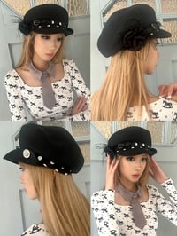 Image 4 of Black Polka Dot Floral Straw Hat