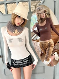 Image 1 of Big Eye Rhinestone Long-Sleeve Base T-Shirt