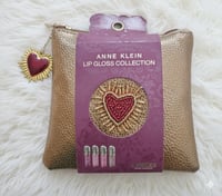 Image 1 of Anne Klein Lip Gloss Collection & Gold & Red Heart Make-Up Purse 5.25" X 5" 