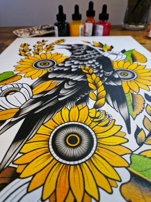 Image of Raven and sunflowers print (A3)