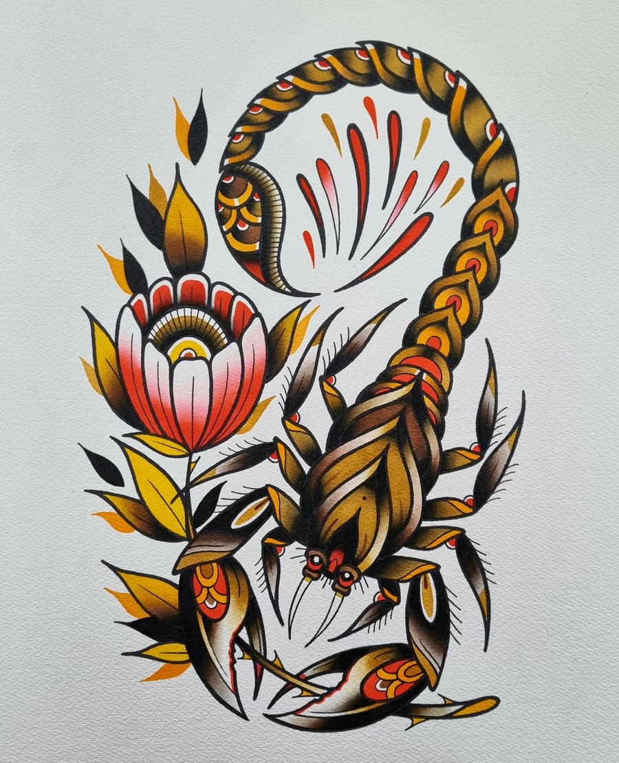Image of Scorpion and flower print (A4)