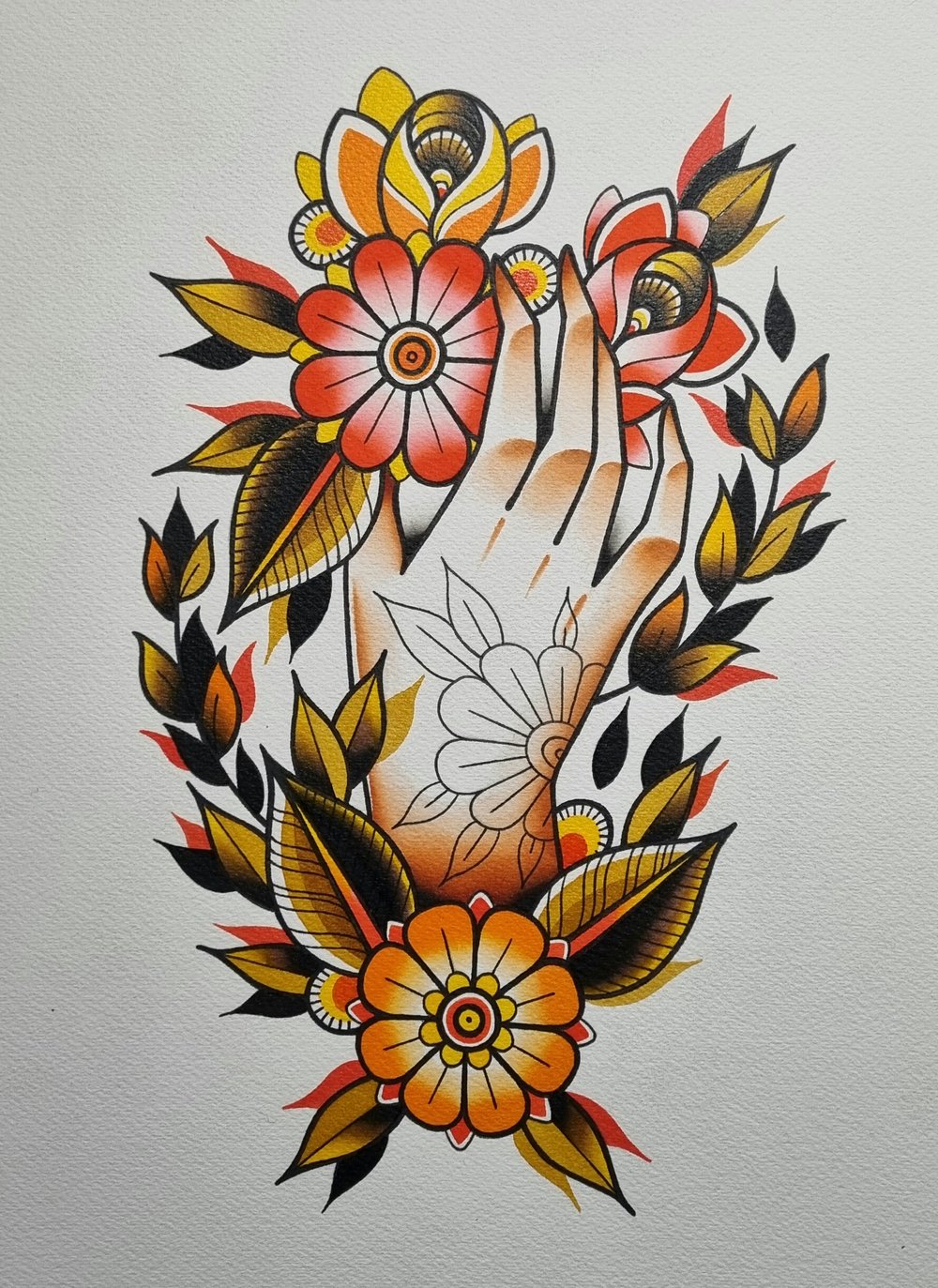 Image of Colour hand and flower print (A4)