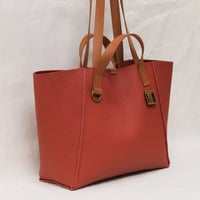 Image 2 of Twin-handled Tote in pebbled warm red orange
