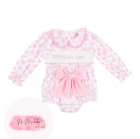 Birthday girl smocked romper 