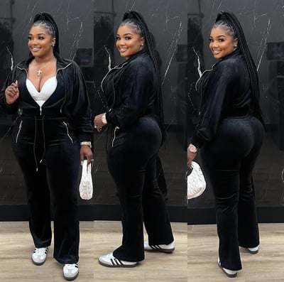 Image of TRICE VELOUR SET-black