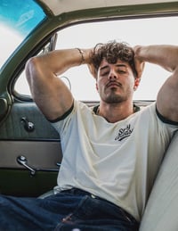 Image 5 of Stay Greasy Cream/Forest Green Tee - Black Logo