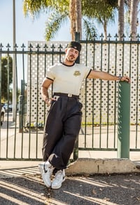 Image 3 of Stay Greasy Cream/Black Tee - Gold Logo