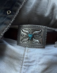 Image 5 of WL&A Handmade Large Ingot Repoussé Ketoh Buckle - Bisbee Turquoise - Size 3.75" x 2.75" - 136 Grams