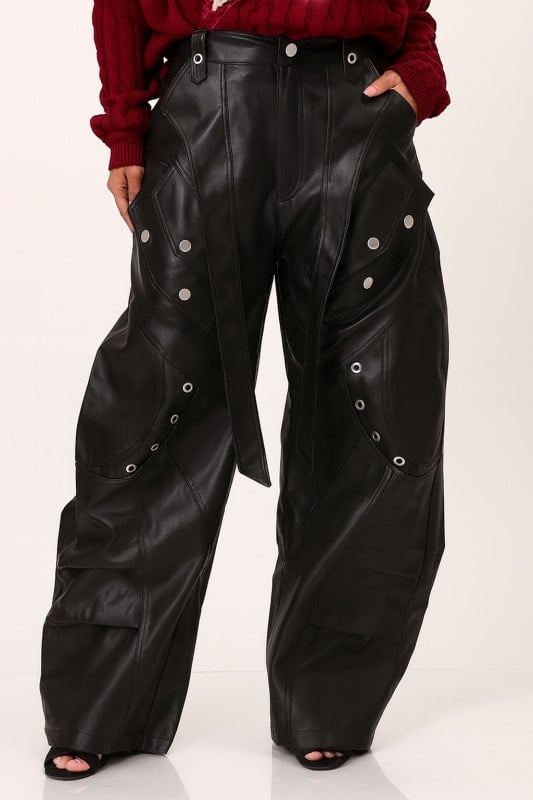 Image of ROCKSTAR LEATHER CARGO PANTS (black) 