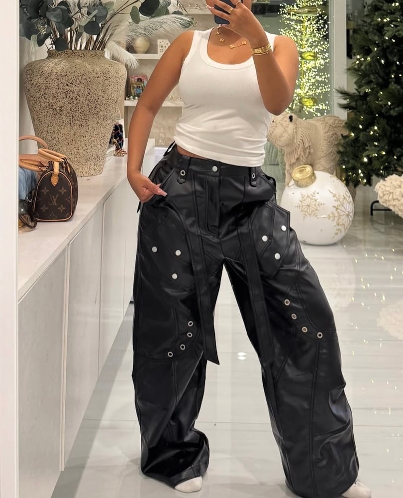 Image of ROCKSTAR LEATHER CARGO PANTS (black) 