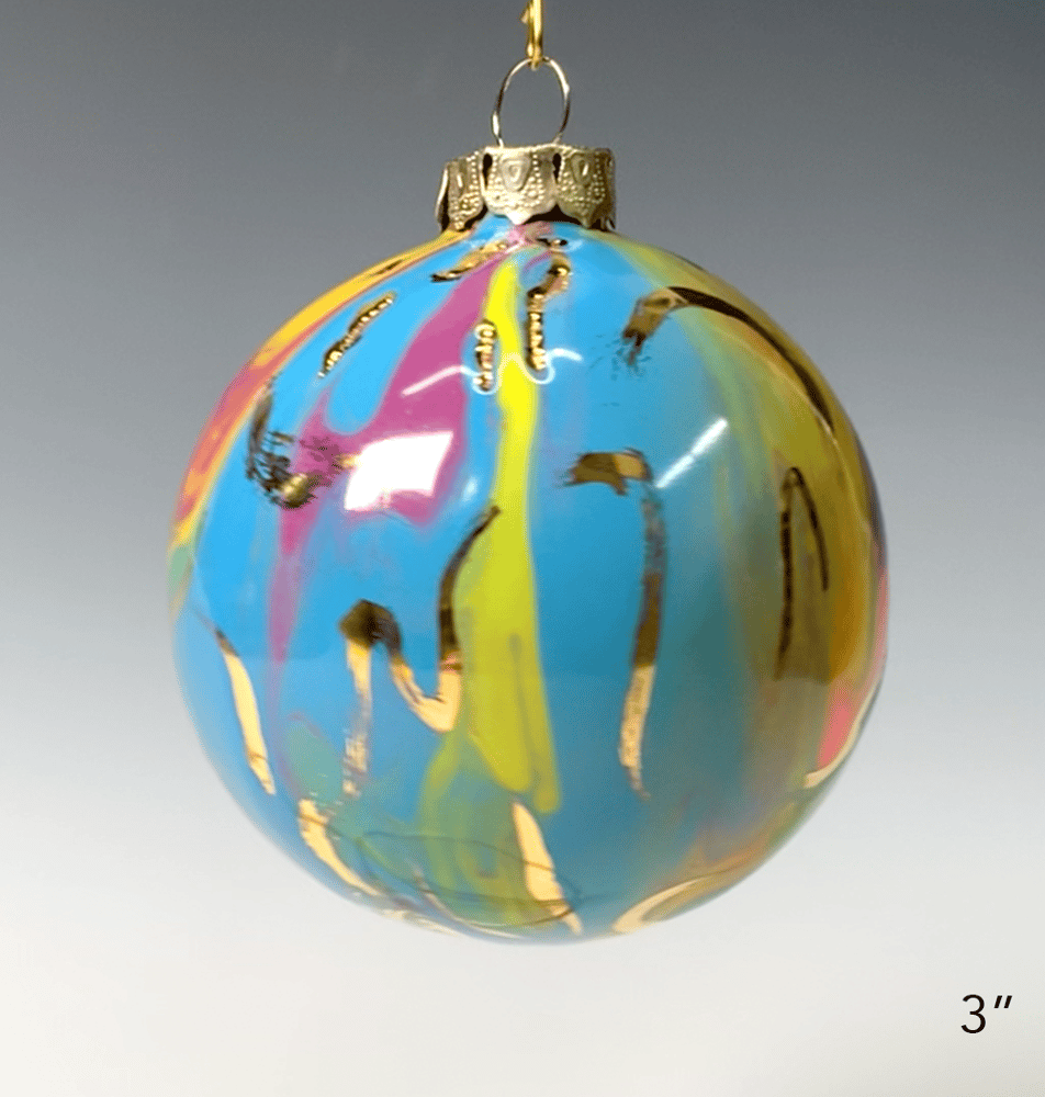 Image of Limited Edition 20K Gold Luster Ornament 3" Blue/Pink/Purple/Lime