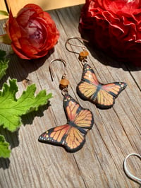 Image 1 of Orange Garnet Monarch Butterfly Earrings